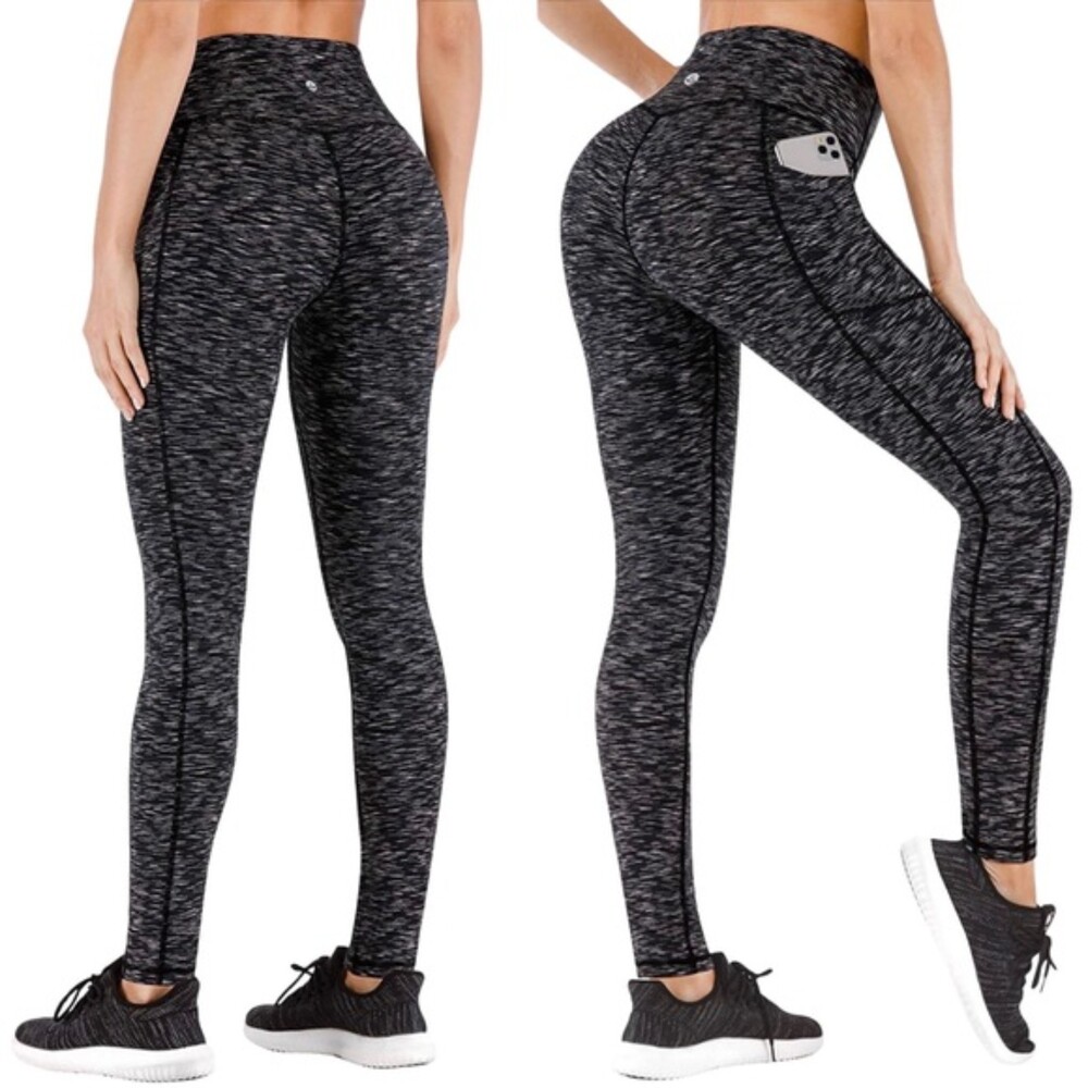 Healthyoga Leggings Black & Gray Space Dyed Yoga Workout Legging Womens Size XXL